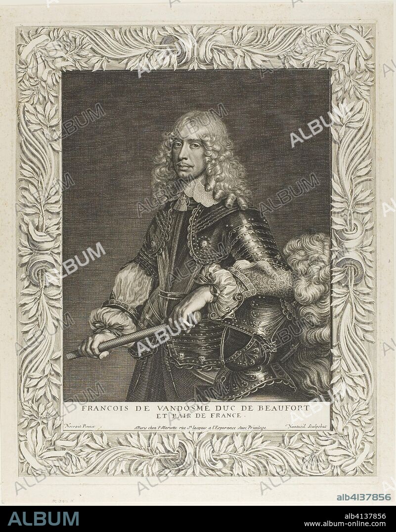 François de Vendôme, Duc de Beaufort. Robert Nanteuil (French, 1623-1678); after Jean Nocroit (French, 1615-1672). Date: 1643-1653. Dimensions: 309 × 250 mm (image); 434 × 340 mm (plate); 466 × 369 mm (sheet). Engraving on paper. Origin: France.