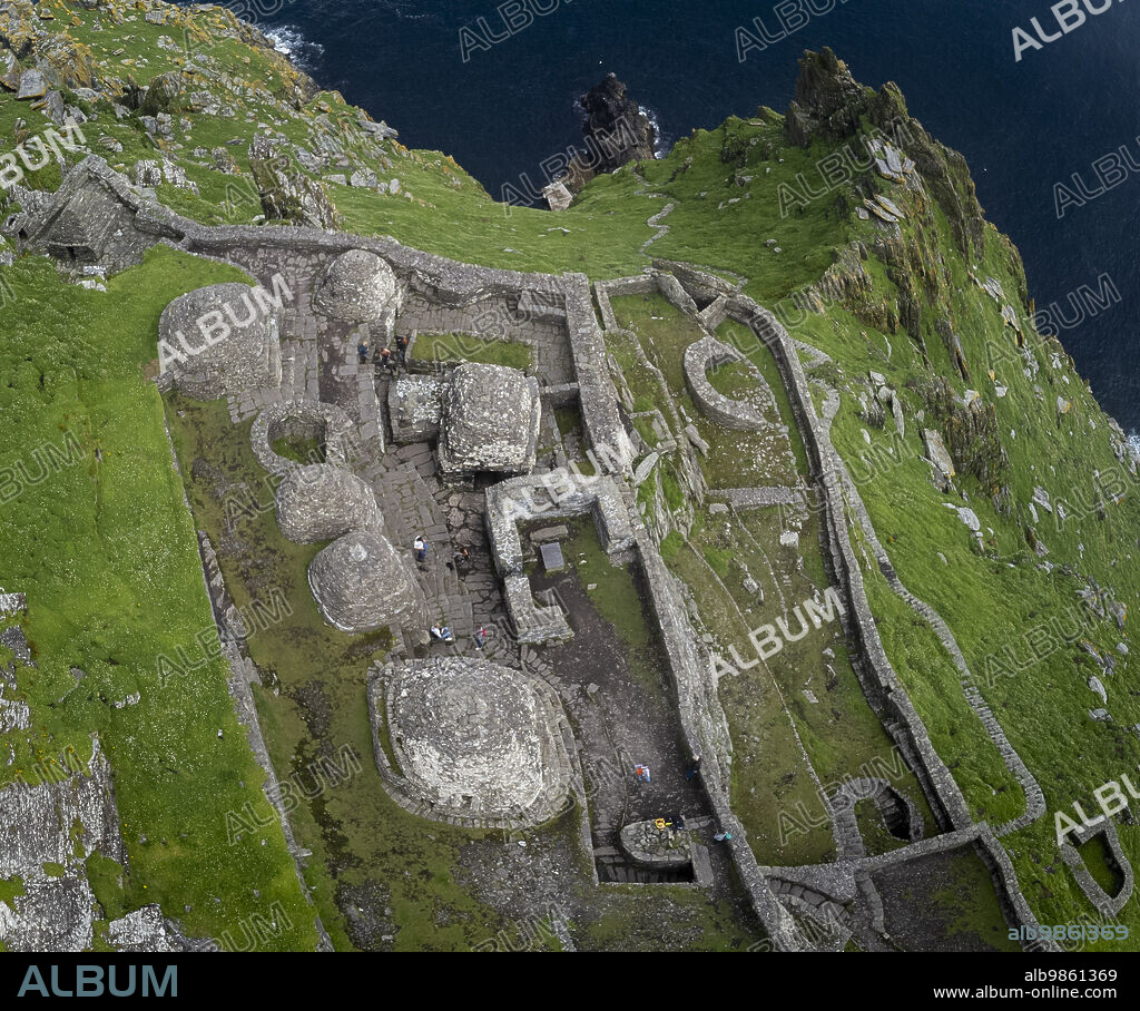 monastery at the top, Skellig Michael island, Mainistir Fhionáin (St. Fionans Monastery), county Kerry, Ireland, United Kingdom.