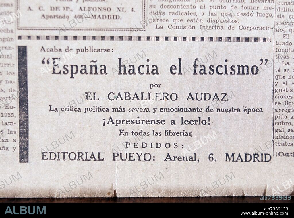 PERIODICO "EL DEBATE" - 1930 - ESPAÑA HACIA EL FASCISMO POR CABALLERO AUDAD.