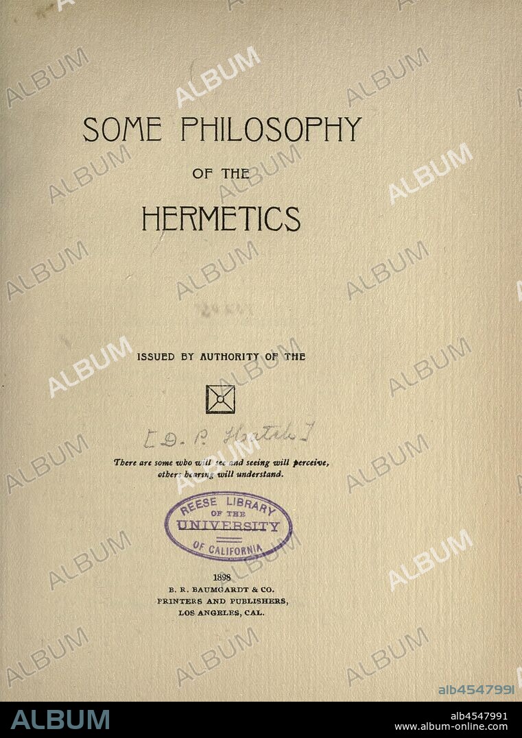 Some philosophy of the hermetics .. : Hatch, David Patterson, 1846-1912.