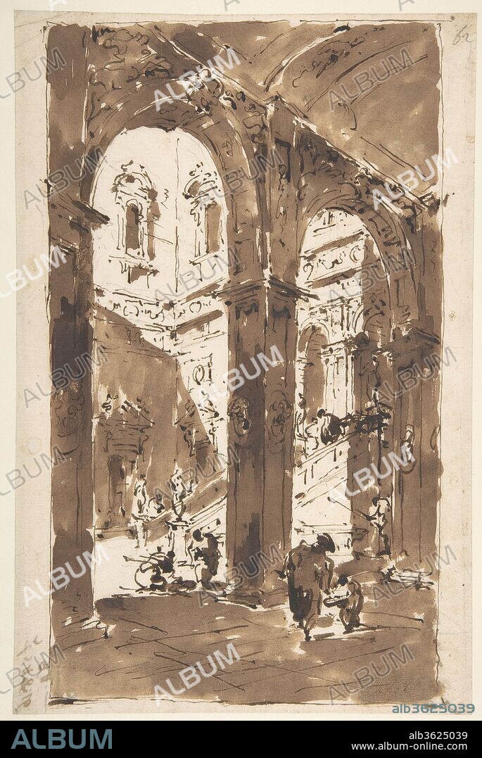 Architectural Capriccio: Courtyard of a Palace. Artist: Francesco Guardi (Italian, Venice 1712-1793 Venice). Dimensions: 10 7/8 x 7 1/8in. (27.7 x 18.1cm). Date: 1712-93.