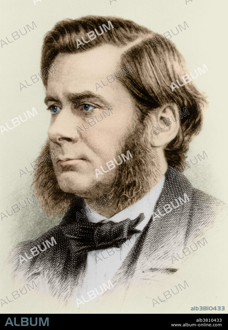 Thomas Huxley. Engraving of English biologist Thomas Henry Huxley (1825-1895), in 1874. He studied medicine and surgery, and joined the Royal Navy where he did important work on plankton. Huxley's name, however, was made as a popularizer of science, notably Darwin's theory of evolution. In 1860 Huxley presented Darwin's theory at a meeting of the British Association for the Advancement of Science at Oxford, where he faced his opponent Bishop Samuel Wilberforce. Huxley won the day. His study of primates established man as one of them, and turned evolution into a debate of science rather than emotion. Huxley invented the word 'agnostic' to describe his religious beliefs. Colorized version of SC7989.