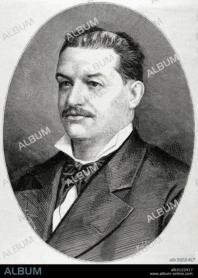 Mariano Vazquez Gomez (1831-1894). Spanish composer and pianist. Engraving by Arturo Carretero (1852-1903) in The Spanish and American Illustration, 1878.