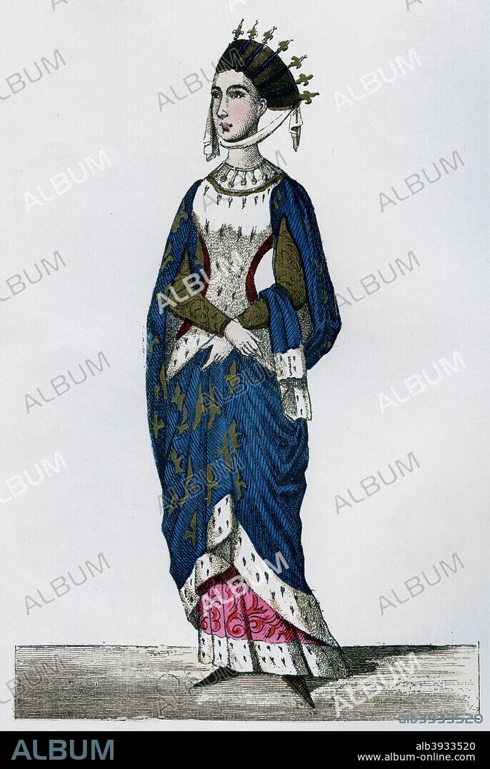 Margaret of Provence, queen consort of Louis IX of France, 13th century (1882-1884). Margaret (c1221-1295) married Louis IX in 1234 and bore him eleven children. She accompanied Louis on his first crusade, the Seventh, and negotiated his ransom after he was captured. A print from La France et les Français à Travers les Siècle, Volume II, F Roy editor, A Challamel, Saint-Antoine, 1882-1884.