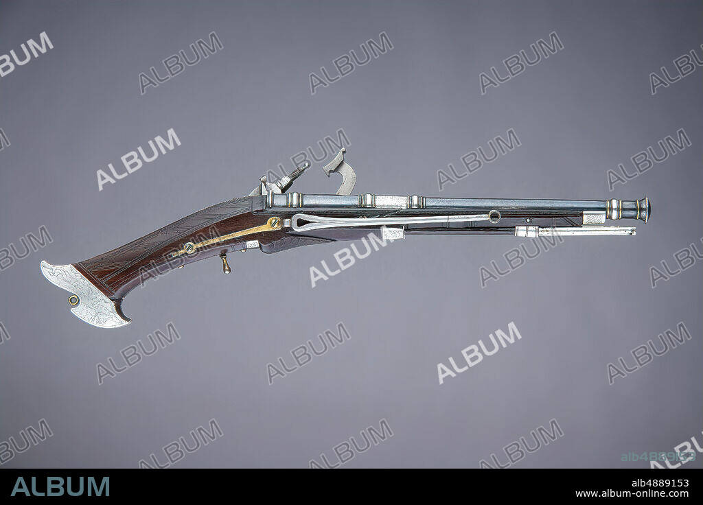 Snaphaunce Pistol Made for Wilhelm, Duke of Kurland, Scottish, dated 1615, Scottish, Steel, gold, silver, wood (brazilwood), L. 19 3/4 in. (50.2 cm); L. of barrel 12 1/2 in. (31.8 cm); Cal.38 in. ( 9.7 mm); Wt. 2 lb. 5 oz. (1050 g), Firearms.