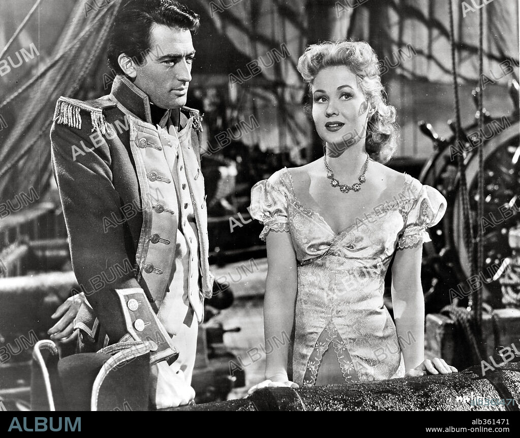 GREGORY PECK and VIRGINIA MAYO in CAPTAIN HORATIO HORNBLOWER, 1951 (CAPTAIN HORATIO HORNBLOWER R. N.), directed by RAOUL WALSH. Copyright WARNER BROTHERS.