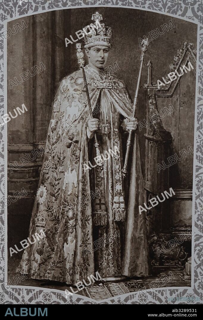 Portrait of King George VI (1895-1952), King of the United Kingdom and the Dominions of the British Commonwealth, wearing the St. Edward's Crown. Dated 20th Century.