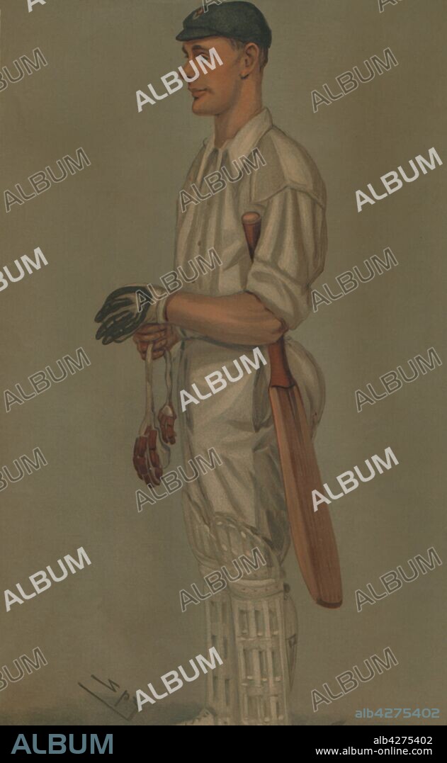 SIR LESLIE MATTHEW WARD. 'The Croucher', 1901. English cricketer Gilbert Laird Jessop (1874-1955) played for Cambridge University, Gloucestershire, and England, and was Wisden Cricketer of the Year for 1898. [London, 1901].