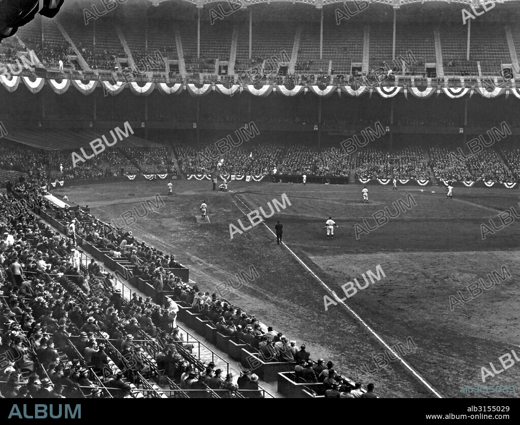 New York, New York:   April, 1940. A baseball game at Yankee Stadium in New York City between the Yankees and the Washington Senators.