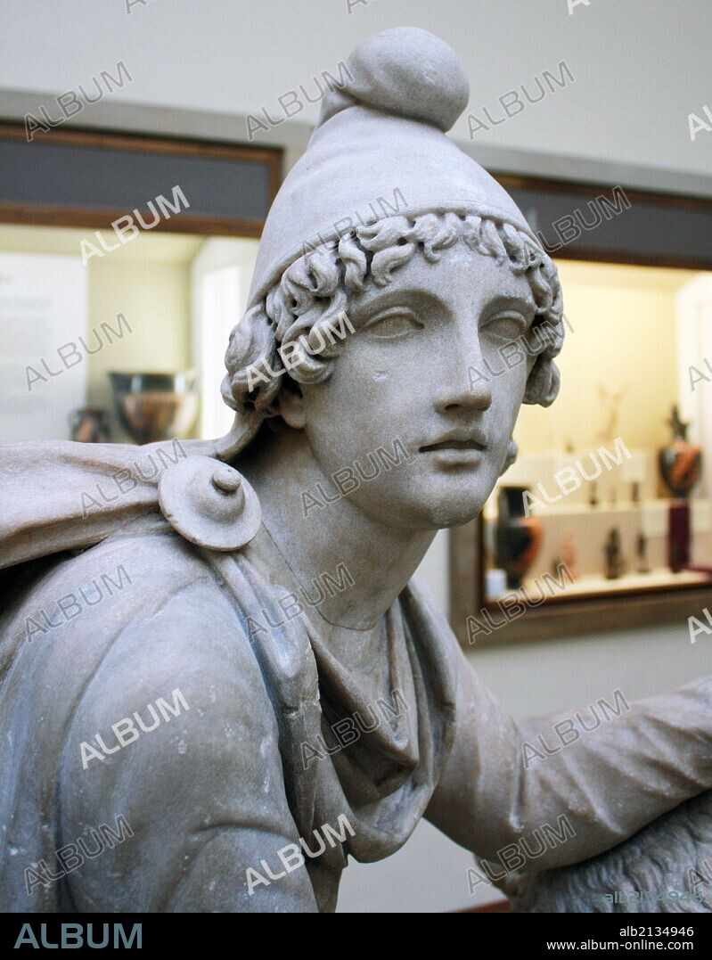Marble statue group of Mithras slaying a bull. Roman 2nd century AD. Said to have been found in the emperor Hadrian's Villa, Tivoli, Italy. The cult of Mithras was on of many mystery religions adopted by the Romans as they conquered the diverse peoples of their great empire. The god wears Persian clothing, reflecting his eastern origins. (Photo by: Universal History Archive/UIG via Getty Images).