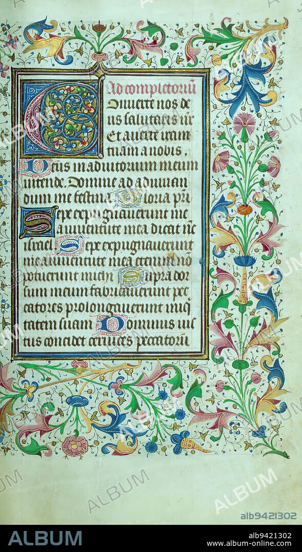 Book of Hours, Initial, Made for use in the diocese of Cambrai ca. 1450-60, this Book of Hours is extraordinary for its lavish illumination. It was likely produced by several artists within the circle of Willlem Vrelant, and the wealth of texts and images recall the richness of manuscripts by Vrelant from the same era, such as the Hours of Isabel la Católica (Biblioteca del Palacio Real, Madrid, Arm. Inf. 61) completed in Bruges ca. 1455.