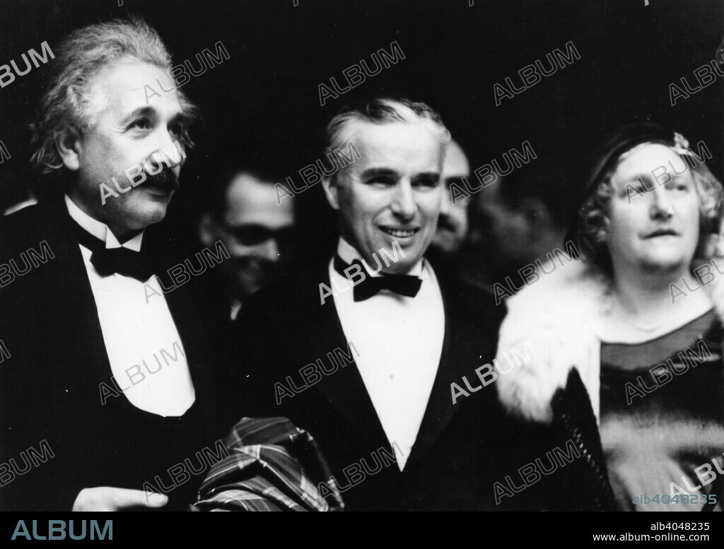 Albert Einstein (1879-1936) with his wife and Charlie Chaplin (1889-1977), 1931. At the premiere of Chaplin's film 'City Lights'.
