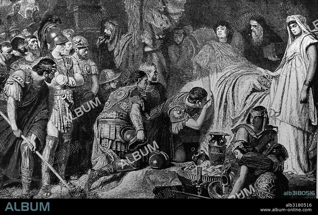 Painting depicting the death of Alexander III of Macedon, (356-323 BC) commonly known as Alexander the Great, was a King of the Ancient Greek kingdom of Macedon and a member of the Argead dynasty, an ancient Greek royal house, at Babylon.