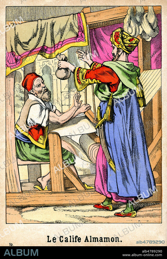 Le calife Almamon. Illustration anonyme vers 1880 pour Les fables de FLORIAN (1755-1794). Imagerie Olivier-Pinot a Epinal. Credit : Collection Jonas/Kharbine-Tapabor.