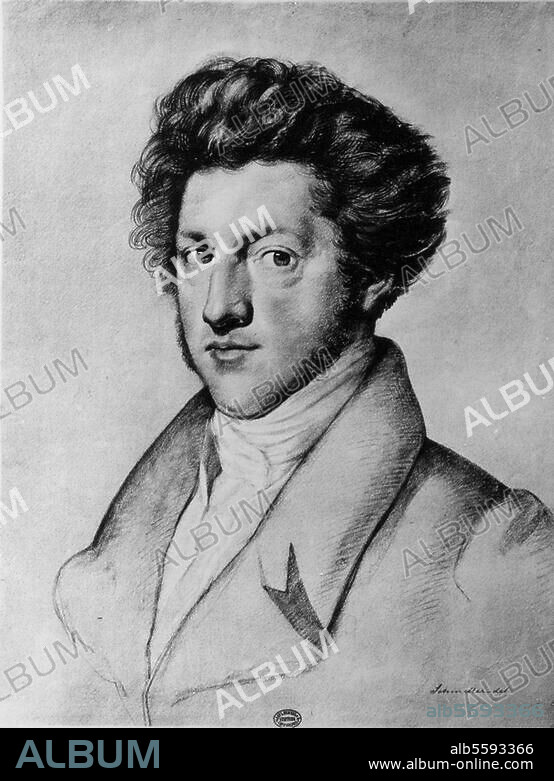 Goethe, August von conseiller de la Chambre secrète grand duc de Saxe (fils de Johann Wolfgang von Goethe). Weimar 25.12.1789 - Rome 27.10.1830. Portrait. Dessin, vers 1825, de Joseph Schmeller. (1796-1841). Weimar, SWKK, Goethe-Nationalmuseum.