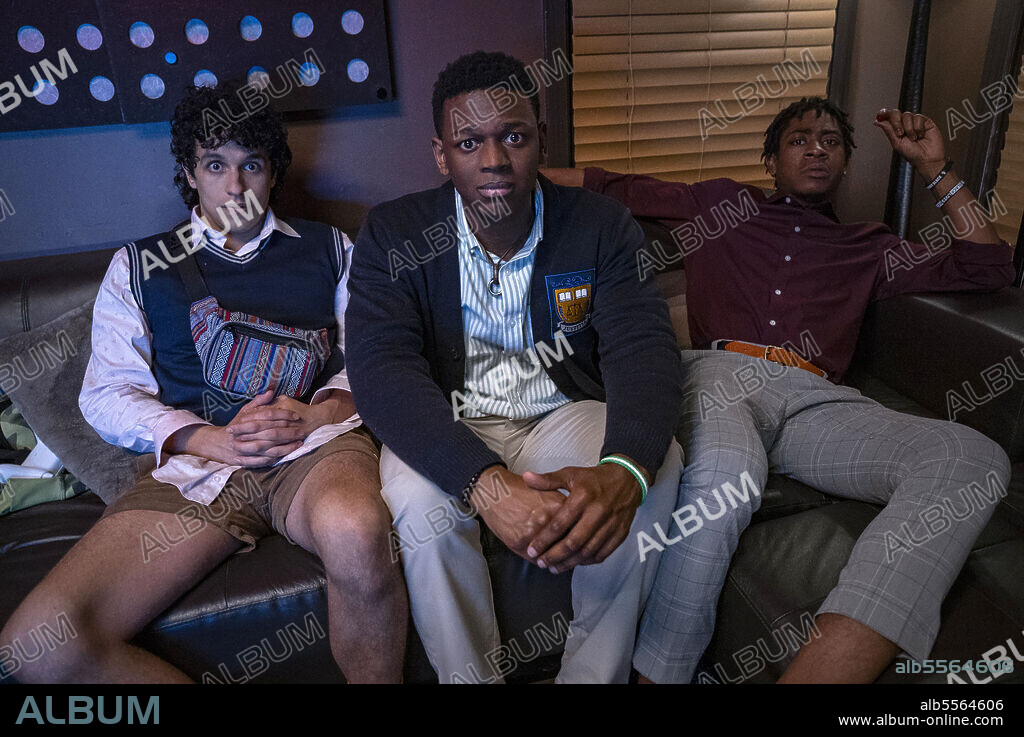 DONALD ELISE WATKINS, RJ CYLER and SEBASTIAN CHACON in EMERGENCY, 2022, directed by CAREY WILLIAMS. Copyright AMAZON STUDIOS.