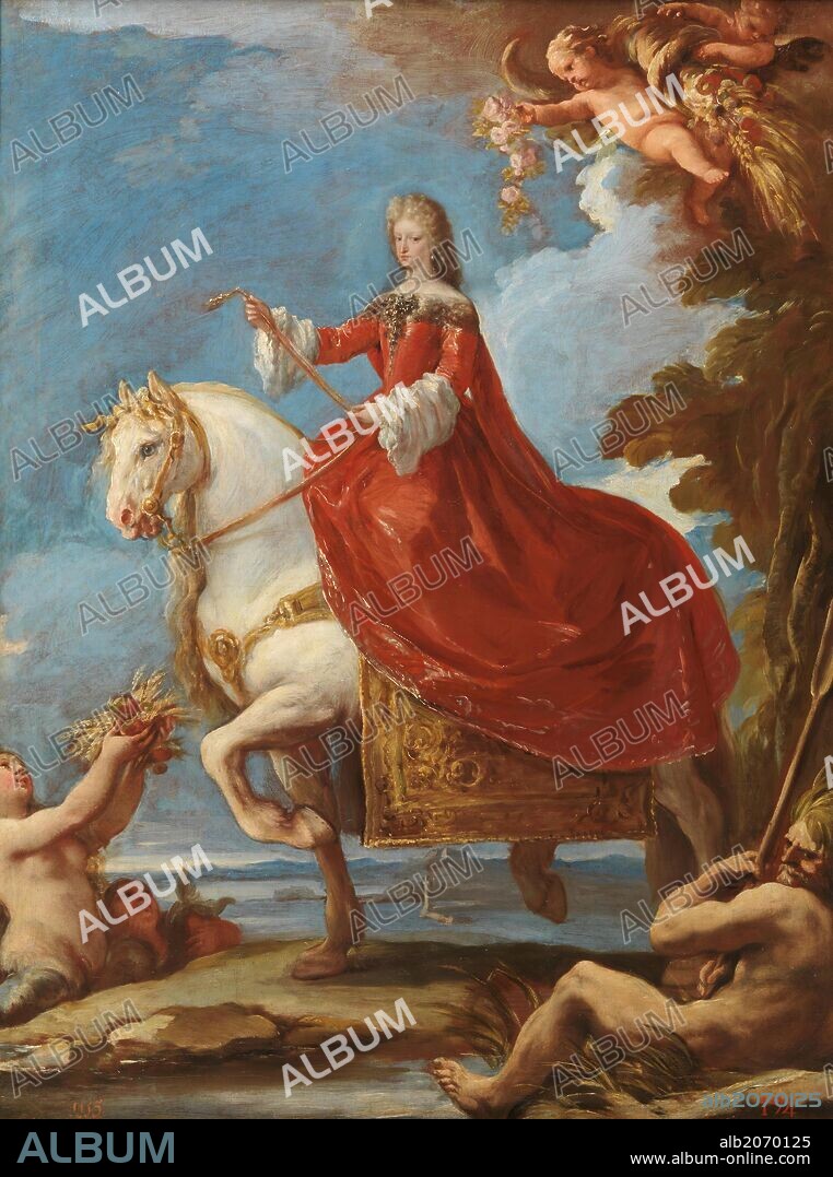 Luca Giordano / 'Maria Anna of Neuburg, Queen of Spain, on horseback', 1693-1694, Italian School, Oil on canvas, 81,2 cm x 61,4 cm, P00198.