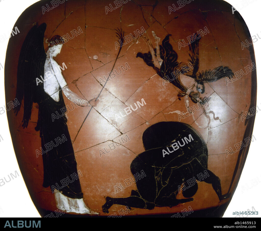Anfora panatenaica. Datada hacia el siglo V a.C. Procede de Eretria, Antigua Grecia. Museo Arqueológico Nacional. Atenas, Grecia.
