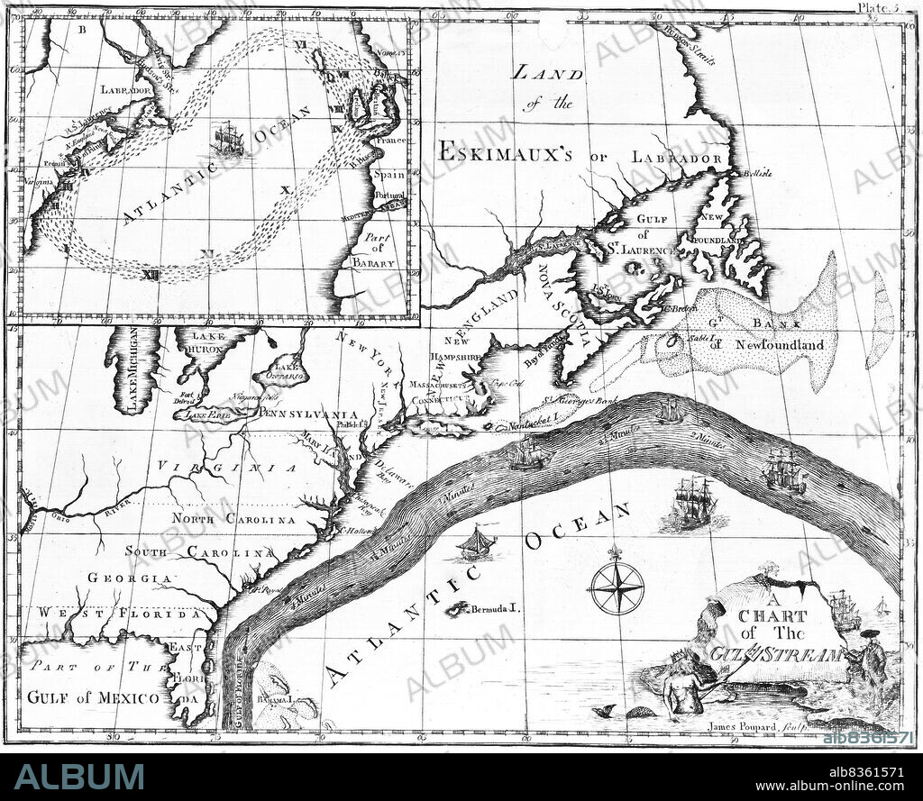 Map of the Gulf Stream drawn by Benjamin Franklin.