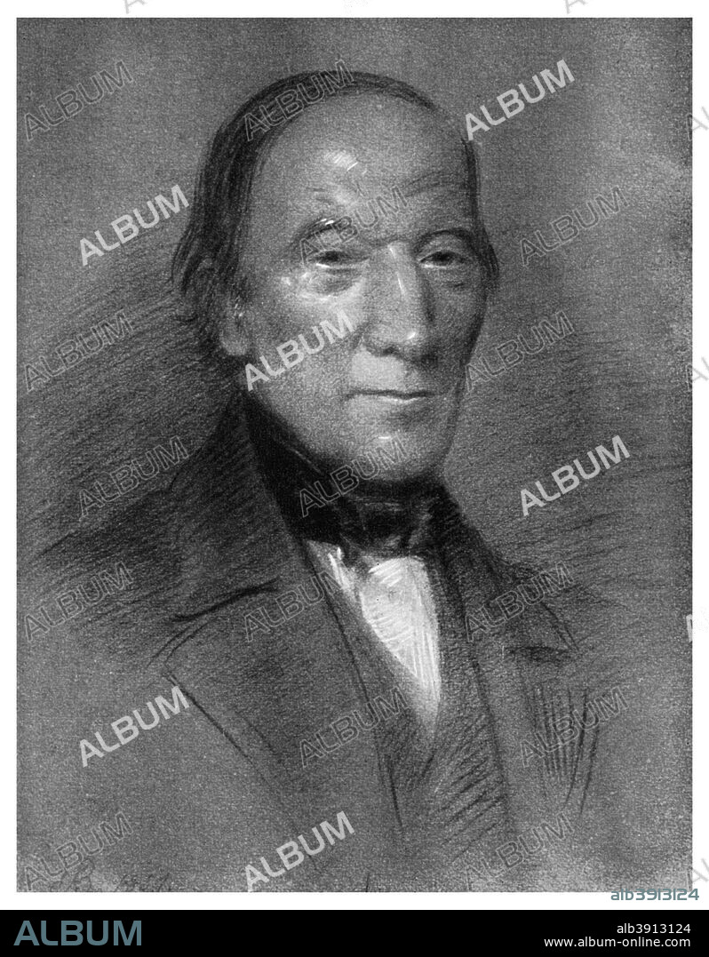 Robert Owen, Welsh-born industrialist, philanthropist and socialist, 1851 (1956). Owen's (1771-1858) New Lanark Mills in Scotland, which he bought in c1799, featured pioneering social and industrial welfare programmes. From the National Portrait Gallery, London. A print from People, a volume about the origin and early history of many things, common and less common, essential and inessential, by Readers Union, the Grosvenor Press, London, 1956.
