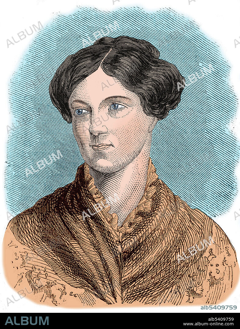 Harriet Martineau (1802 - 1876) was an English author of the Victorian era who wrote essays and books from a sociological and feminist perspective. Colorization of a wood engraving, circa 1929.