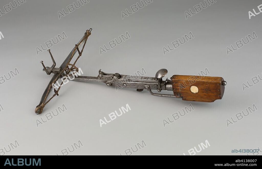 Stone Crossbow with Spanner for a Child. German. Date: 1690-1710. Dimensions: 8.3 x 47 x 31.1 cm (3 1/4 x 18 1/2 x 12 1/4 in.). Wood, bone, and fiber. Origin: Germany.