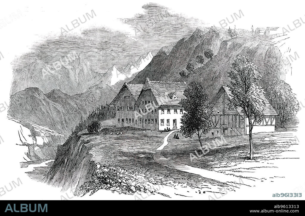 Institution for Cretins at Interlacken, Switzerland, 1850. 'Dr. Guggenbühl had ascertained that Cretinism never exists above a certain elevation on the mountains; therefore, the first requisite for the Institution was a lofty position. The Abendberg is 3000 feet above the sea level...sheltered from the storms that are frequently very destructive in the immediate neighbourhood, and enjoying an unusual portion of sun in so alpine a situation...More than 300 Cretin children have been admitted... About one-third have returned home cured, healthy and active, fully developed in body and mind...Cretinism, although nearly allied with idiotcy..is capable of cure; and it is found by experiment that the amendment of the faculties corresponds with the improvement of the bodily health of the patient. Pure air is as essential to the cure as wholesome food; consequently, the lofty site has been selected'. From "Illustrated London News", 1850.