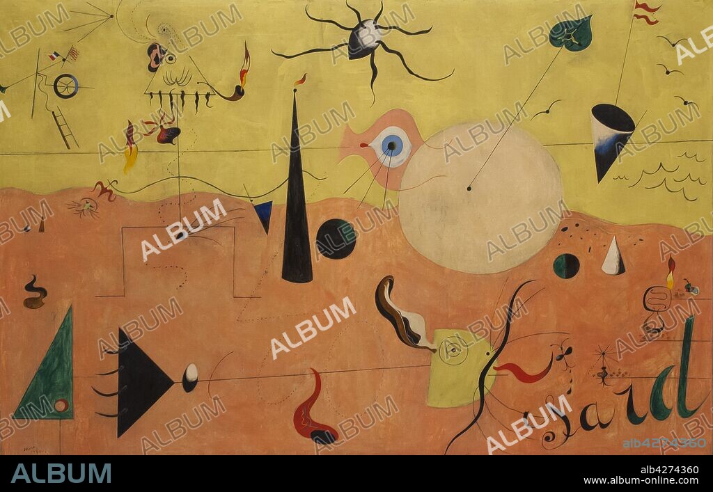 JOAN MIRÓ. Joan Miró / 'El cazador (Paisaje catalán)', 1923-1924, Óleo sobre lienzo, 64,8 x 100,3 cm.
