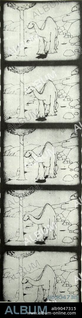 Gertie the Dinosaur, 1909. One of the first animated films, drawn by Winsor McCay, famous cartoonist of the Period.