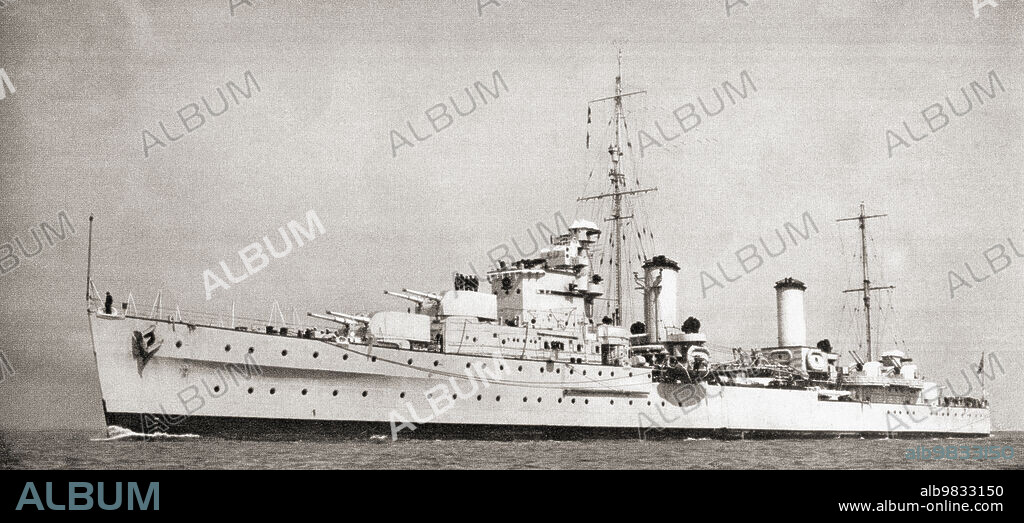 Diagram of the HMS Hermes, British aircraft carrier. From British Warships, published 1940.