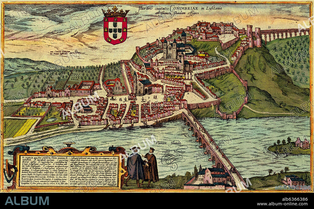 GEORG BRAUN 1541-1622 / FRANS HOGENBERG. CIVITATES ORBIS TERRARUM - CONIMBRIAE - COIMBRA - GRABADO - SIGLO XVI.