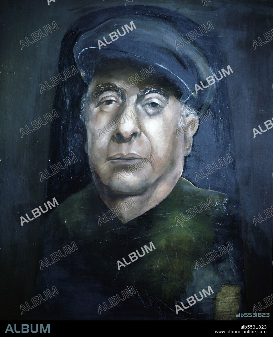 NERUDA , PABLO. NEFTALI RICARDO REYES. ESCRITOR CHILENO .1904 - 1973. OLEO DE SOFIA GANDARIAS.