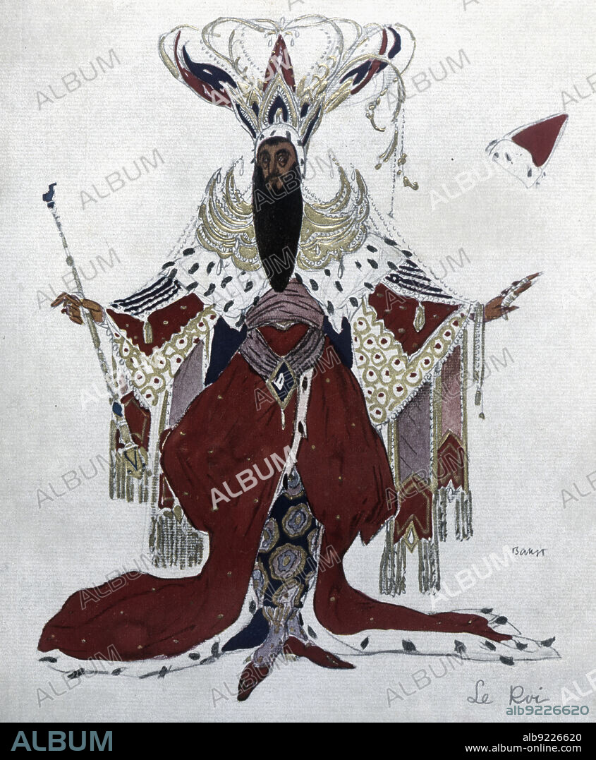 The king. Original design by Leon Bakst for the gala performances held in Paris and London in 1907 by Serge de Diaghilew's Russian Ballets.