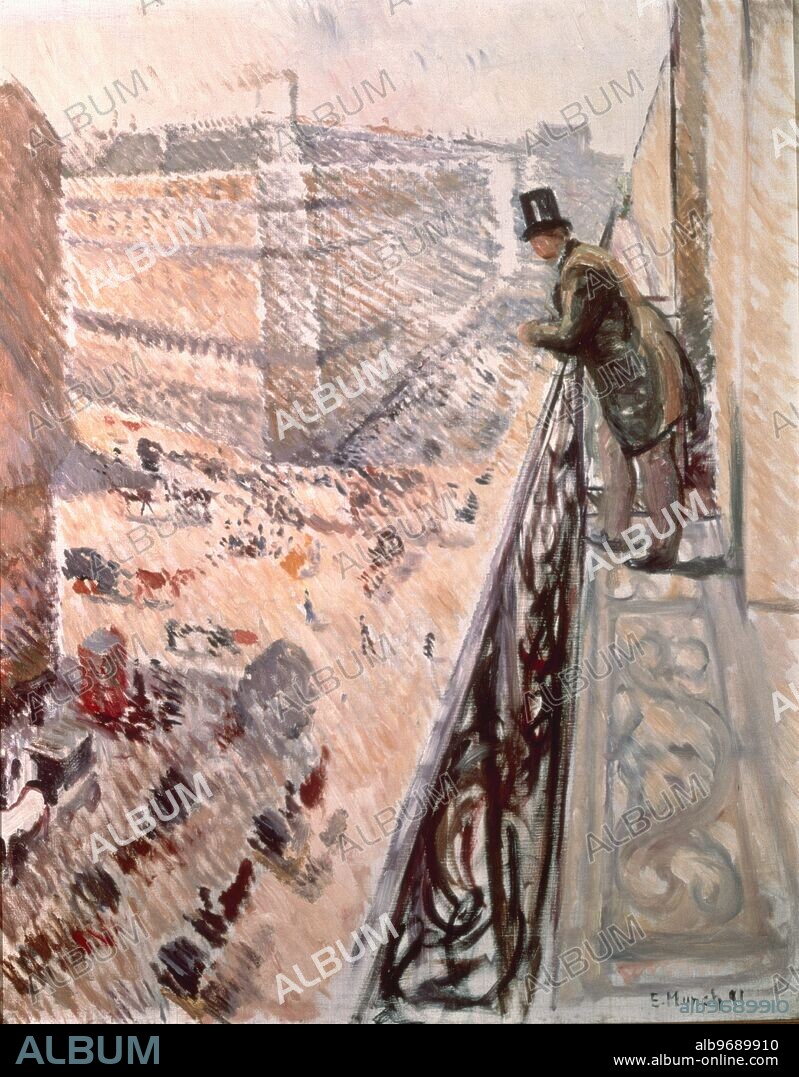 Rue Lafayette - Paris 1891. by Munch, Edvard (1863-1944). Location Nasjonalgalleriet, Oslo, Norway. In The National Gallery of Oslo. Edvard Munch (December 12, 1863 - January 23, 1944) was a Norwegian expressionist painter and printmaker. His intense, evocative treatment of anguish greatly influenced development of German expressionism in the early 20th century. Â©TopFoto.