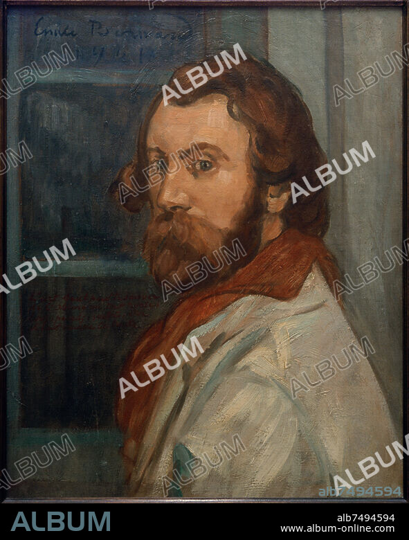 EMILE BERNARD. Bernard, Émile; franz. Maler; Lille 28.4.1868 - Paris 16.4.1941. - Selbstbildnis, 1901. - (Mit Inschrift eines Gedichts am Fenster). Öl auf Leinwand, 53 × 45 cm. Lille, Musée des Beaux-Arts.