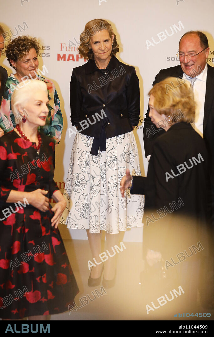 Princess Elena de Borbon, The former Queen Sofia, Carolina Herrera attends MAPFRE Foundation Social Awards Ceremony at Casino on October 6, 2022 in Madrid, Spain.