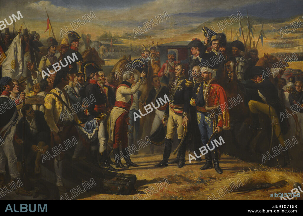 JOSé MARíA ALARCóN Y CáRCELES (1848-1904). SPANISH PAINTER.. Guerra de la Independencia Española. Batalla de Bailén. Primera victoria del ejército español dirigido por el general Castaños (19 de julio de 1808). "La Rendición de Bailén". Los generales Francisco Javier Castaños (1756-1851) y Pierre Antoine Dupont (1765-1838). Copia de José Maria Alarcón y Cárceles (1848-1904) del cuadro original de José Casado del Alisal, 1879. Oleo sobre lienzo. Museo del Ejército. Toledo. España.