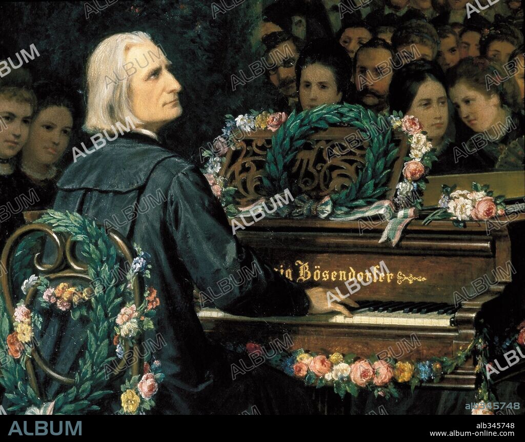 Franz Liszt playing a piano, artist unknown.