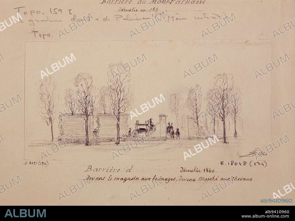 Barrière de Montrouge en cours de démolition, 1860, Leymonnerye, Léon, Dessinateur, Array, Dessin, Paris, Height: 6.7 cm, Width: 13.8 cm.