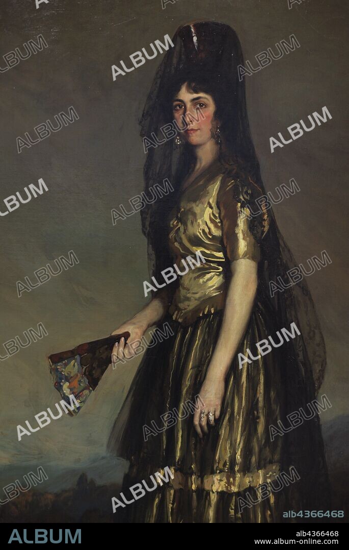 María Teresa Losada y González de Villaz (1886-1967). Noble española. V Marquesa de Zarreal y de San Felipe el Real. Retrato de la Marquesa de Zarreal, 1917, por Fernando Álvarez de Sotomayor (1875-1960). Detalle. Museo de Bellas Artes. La Coruña. Galicia. España. (En depósito, Museo Nacional del Prado, Madrid) .