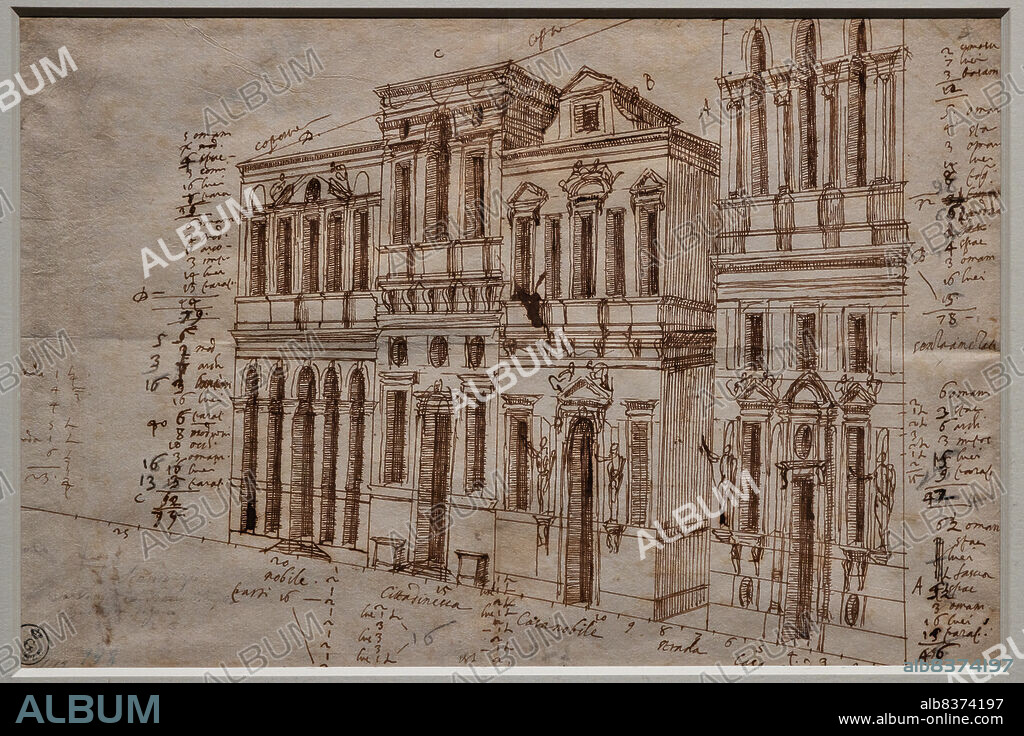 The Olympic Theatre, Vicenza: study of the right side, drawing by Vincenzo Scamozzi, 1584, ink, pen and brush on paper.