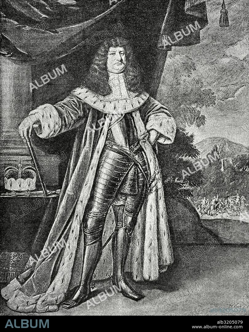 Federico Guillermo I de Brandeburgo (1620-1688). Margrave elector de Brandeburgo y duque de Prusia desde 1640. Miembro de la casa Hohenzollern. Conocido como Gran Elector. Retrato. Grabado de Historia Universal, 1885.