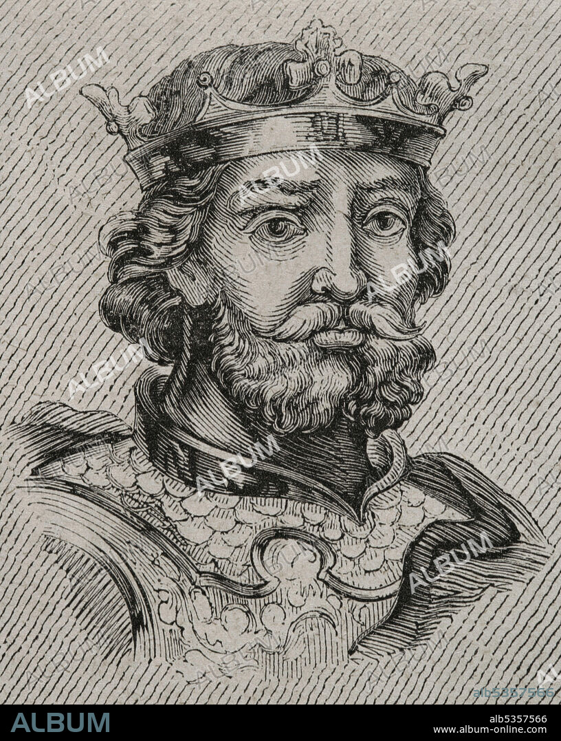 Aurelius of Asturias (c. 740-774). King of Asturias (768-774). Portrait. Engraving. Las Glorias Nacionales. Volume II, Madrid-Barcelona edition, 1853.