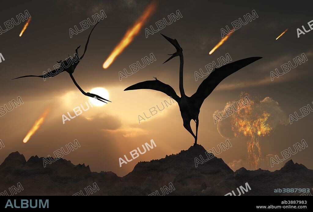 The last days of Quetzalcoatlus during the Cretaceous Period, caused by a giant asteroid impact at Chicxulub off the coast of Mexico.