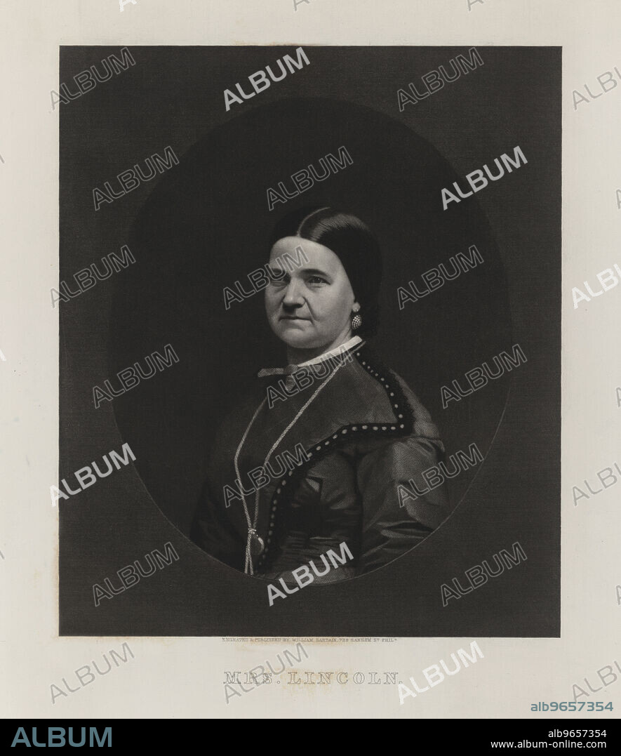 Mrs. Lincoln, Half-Length Portrait of First Lady Mary Todd Lincoln, Engraved and Published by William Sartain, early 1860's.