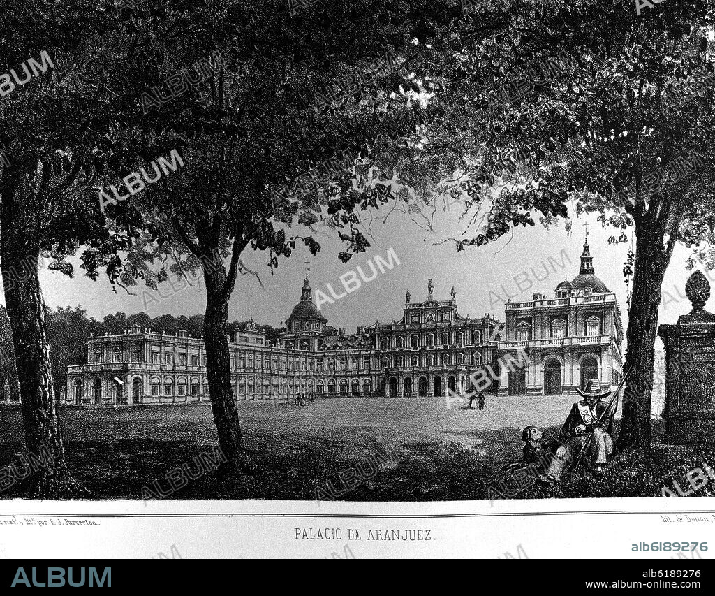 FRANCISCO JAVIER PARCERISA BOADA (1803-1876). PALACIO DE ARANJUEZ - GRABADO SIGLO XIX.