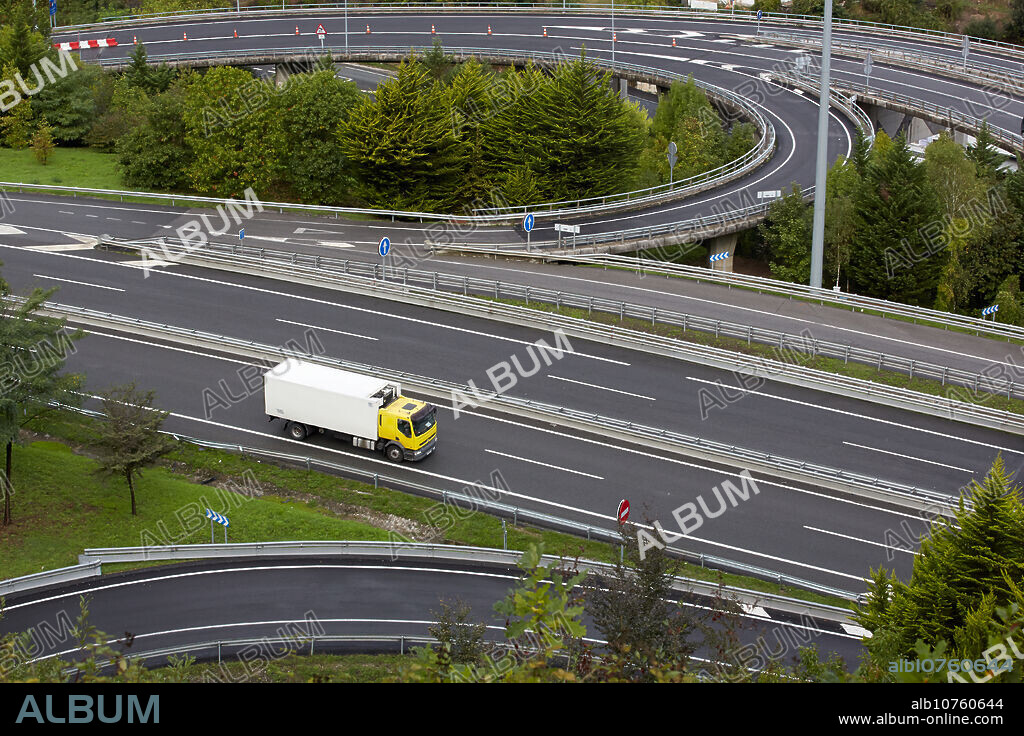Traffic, Highway, Eibar, Gipuzkoa, Basque Country, Spain.