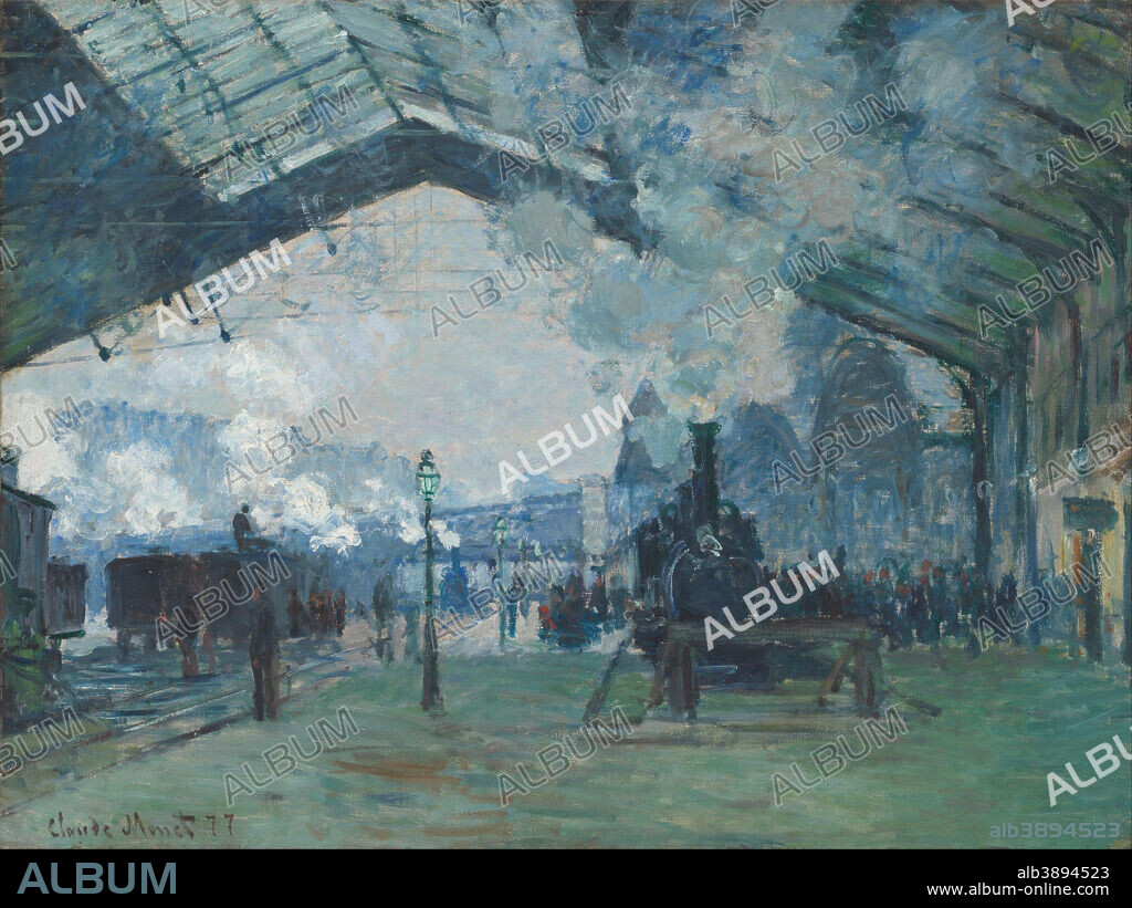 CLAUDE MONET. Arrival of the Normandy Train, Gare Saint-Lazare. Date/Period: 1877. Painting. Oil on canvas Oil on canvas. Height: 596 mm (23.46 in); Width: 802 mm (31.57 in).