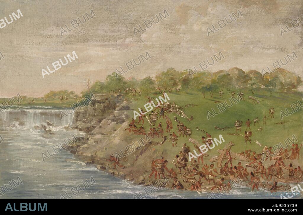 GEORGE CATLIN. Ojibwa Portaging Around the Falls of St. Anthony. oil on canvas. Date: 1835-1836.
