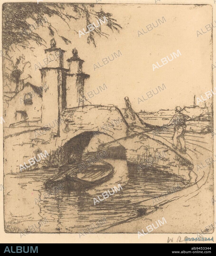 A bridge on the Loosduinseweg, near Rustenburg House in the former village of Loosduinen, part of the city of The Hague since 1923, Bridge in Loosduinen., print maker: Willem Adrianus Grondhout, (signed by artist), 1888 - 1934, paper, etching, h 118 mm - w 108 mm.